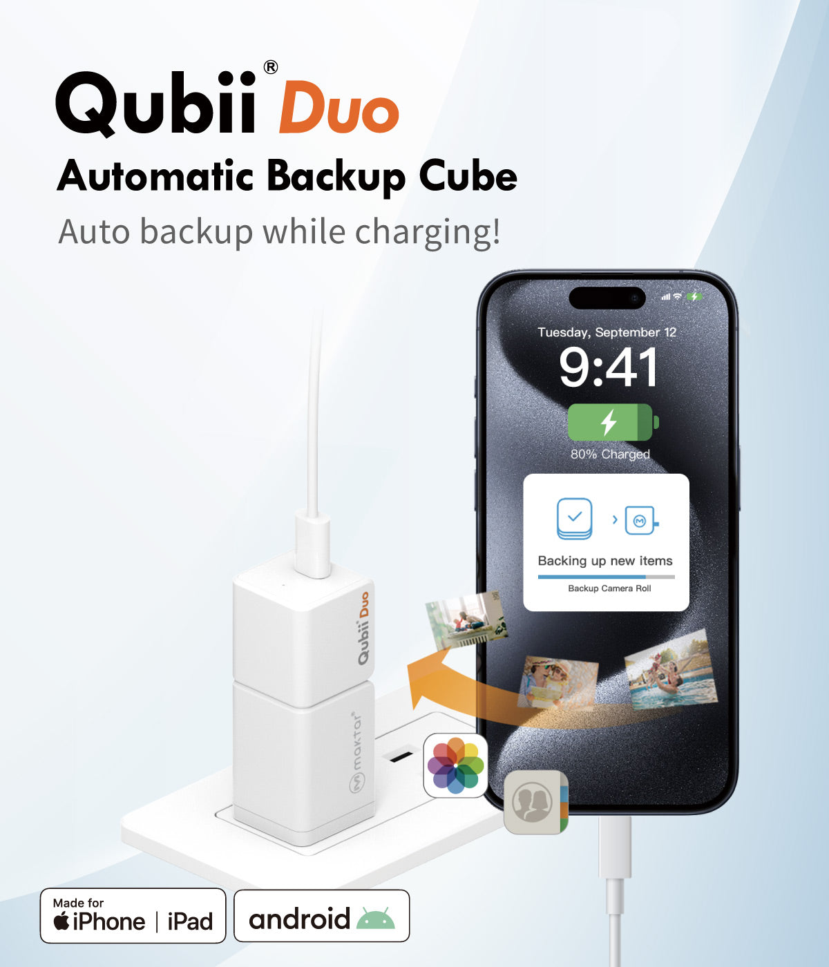 Qubii Duo : Ultra Fast Auto-Backup cube for iPhone & Android phone 