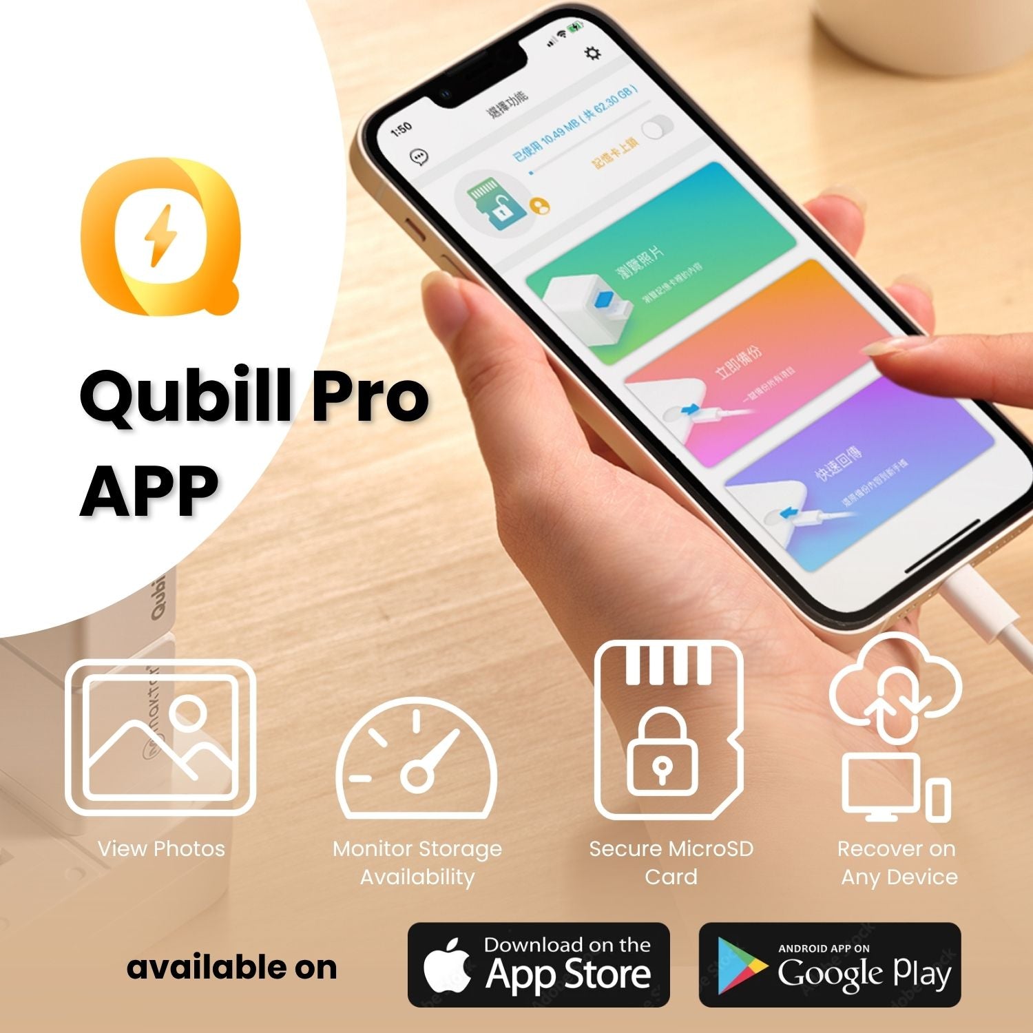 MAKTAR MFi-Certified Qubii Duo USB-C Auto Photo Storage & iPhone Backup While Charging Ends icloud fees. Free APP Apple Android One Button Restore and Backup with Photo Management
