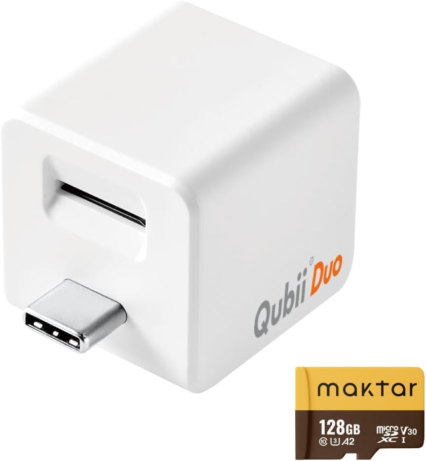 MAKTAR MFi-Certified Qubii Duo USB-C Auto Photo Storage & iPhone Backup While Charging Ends icloud fees. Free APP Apple Android One Button Restore and Backup with Photo Management