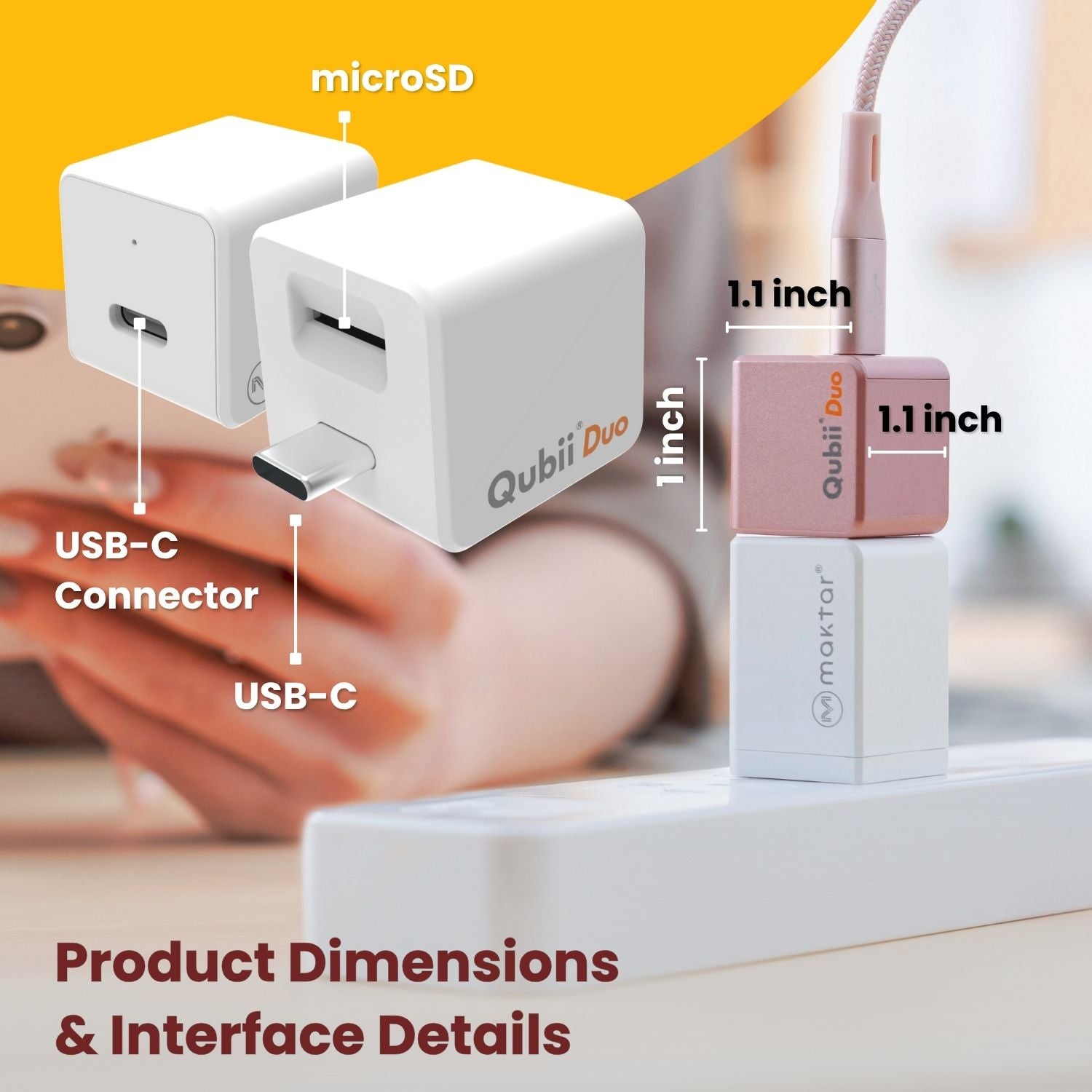 MAKTAR MFi-Certified Qubii Duo USB-C Auto Photo Storage & iPhone Backup While Charging Ends icloud fees. Free APP Apple Android One Button Restore and Backup with Photo Management