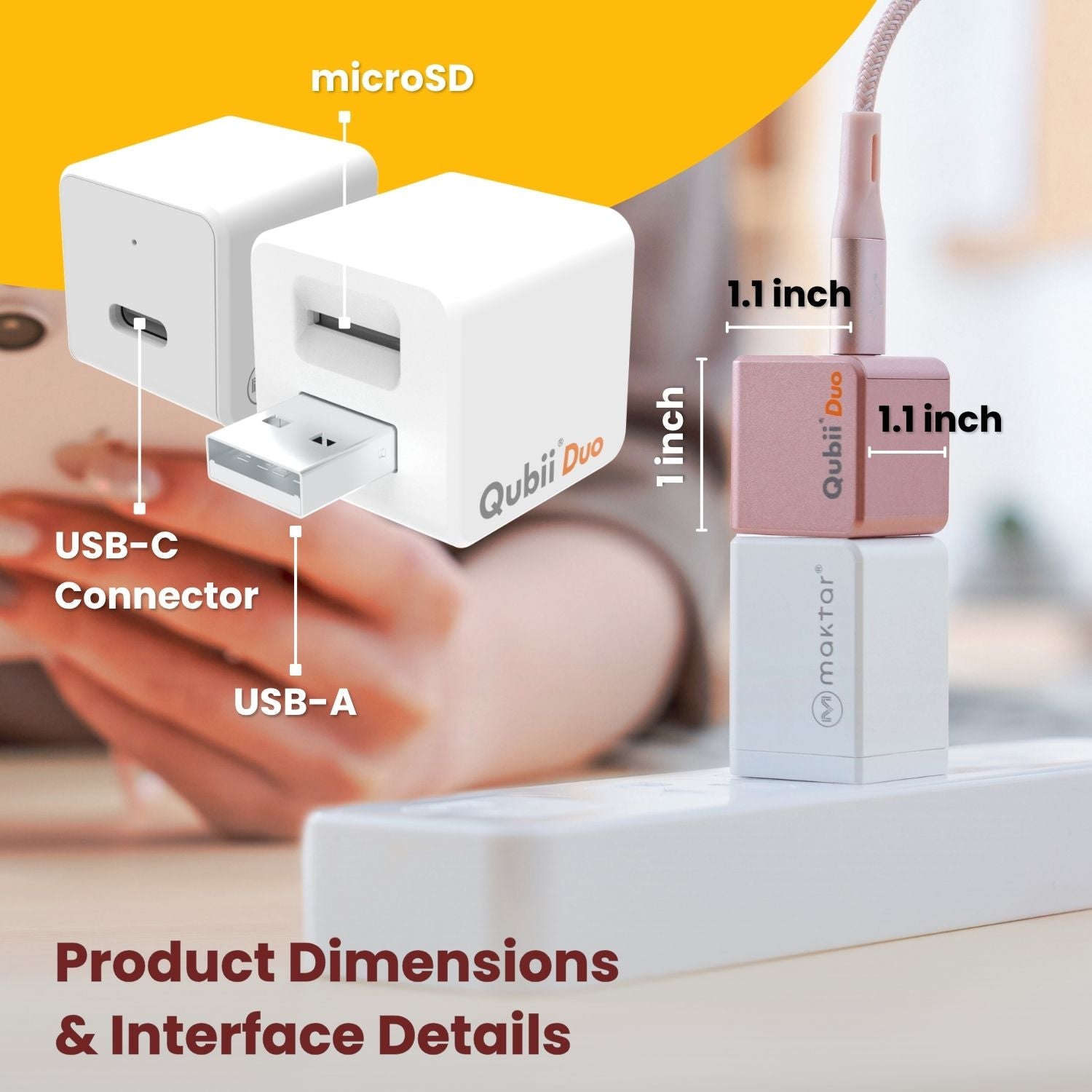 MAKTAR MFi-Certified Qubii Duo USB-C Auto Photo Storage & iPhone Backup While Charging Ends icloud fees. Free APP Apple Android One Button Restore and Backup with Photo Management
