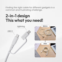 Maktar CCL 2-in-1 USB-C to Lightning Cable, MFi Certified, Nylon Braided, Fast Charging, 60W Output, 1.2m Length
