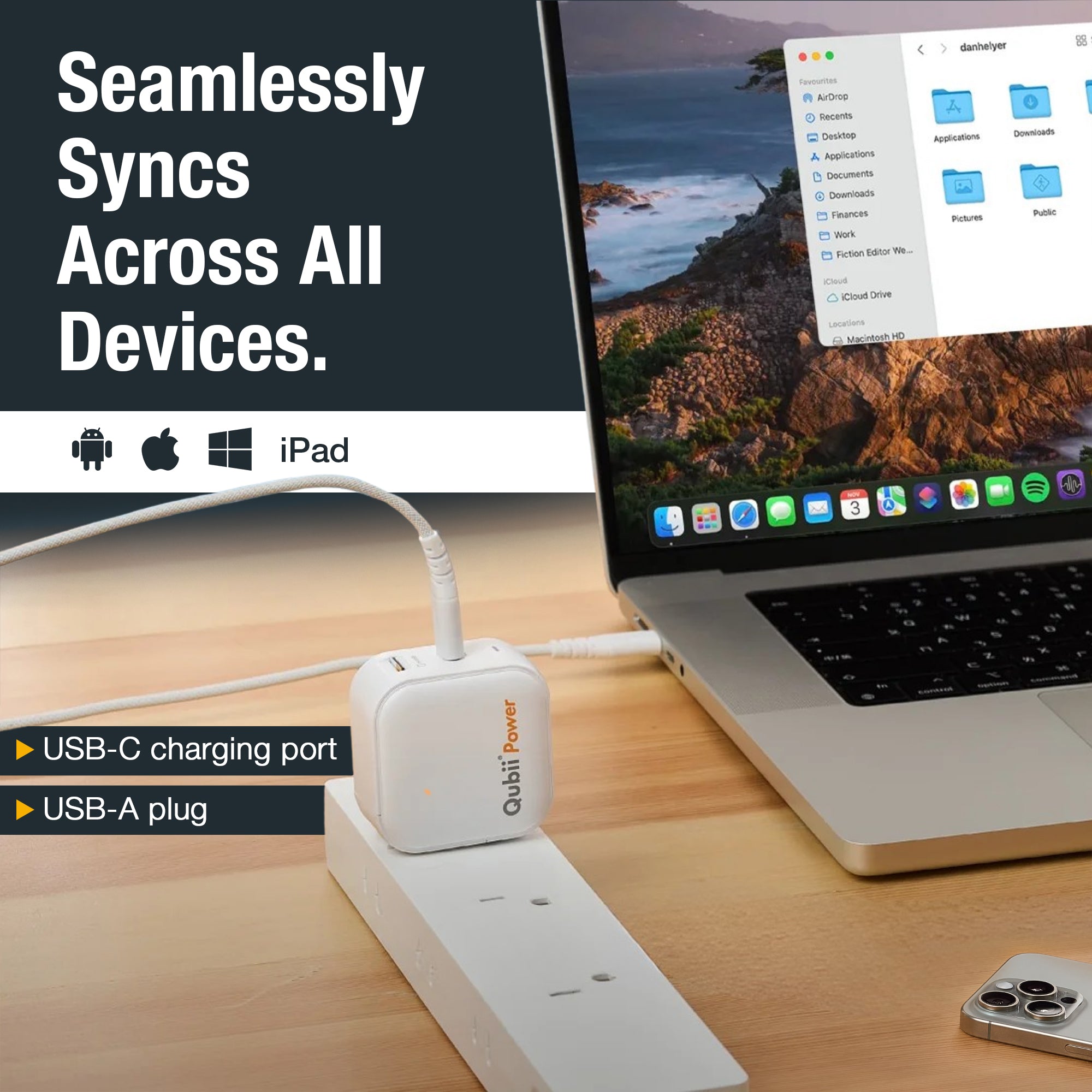Qubii Power - Fast Charger & Backup Device for iPhone & Android - Auto Backup Photos, Videos, Contacts - USB-C Charging, Secure Data Storage & Transfer