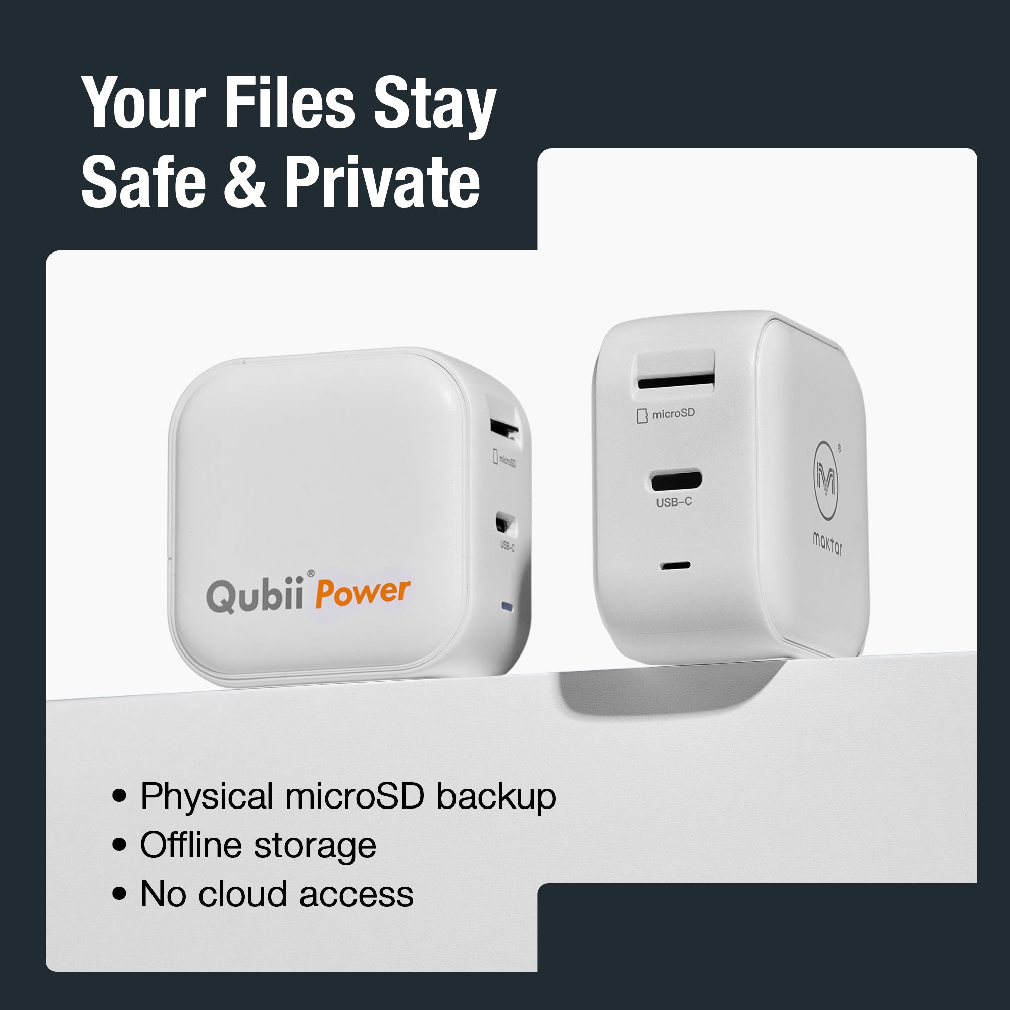 Qubii Power - Fast Charger & Backup Device for iPhone & Android - Auto Backup Photos, Videos, Contacts - USB-C Charging, Secure Data Storage & Transfer