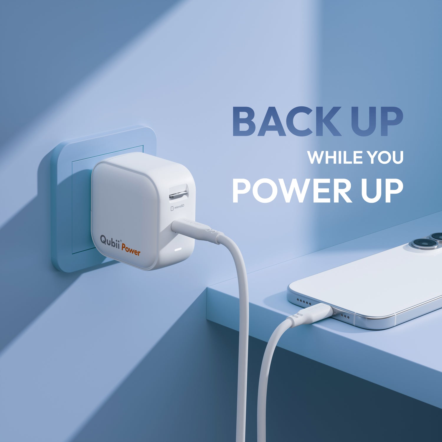 Qubii Power - Fast Charger & Backup Device for iPhone & Android - Auto Backup Photos, Videos, Contacts - USB-C Charging, Secure Data Storage & Transfer