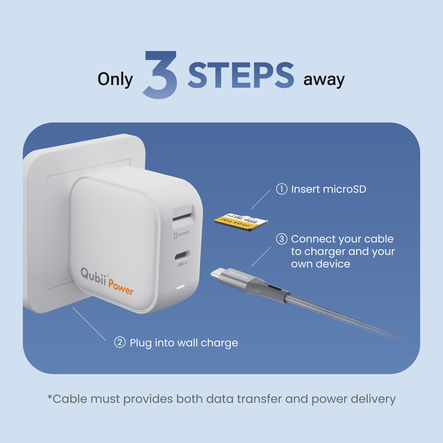 Qubii Power - Fast Charger & Backup Device for iPhone & Android - Auto Backup Photos, Videos, Contacts - USB-C Charging, Secure Data Storage & Transfer