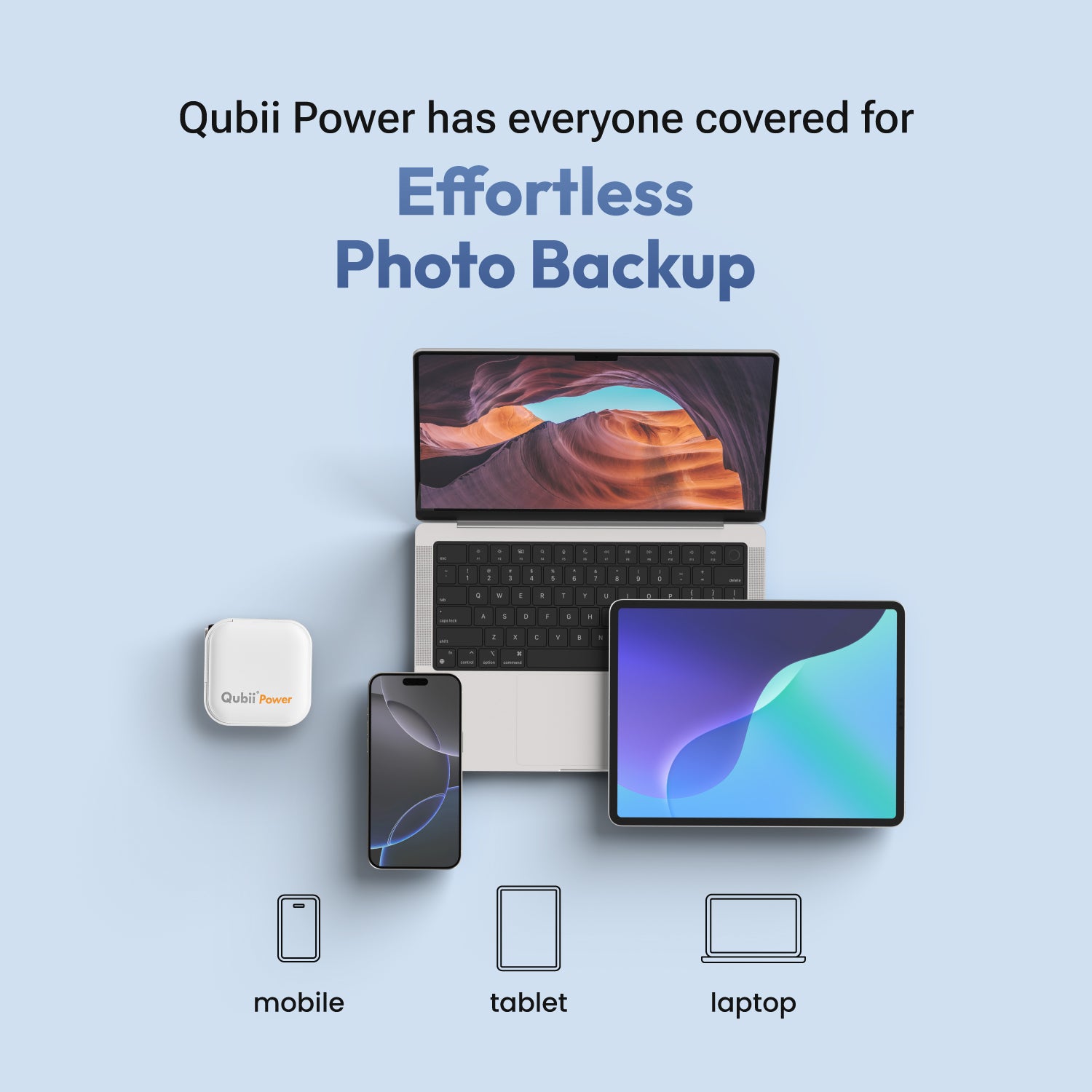 Qubii Power - Fast Charger & Backup Device for iPhone & Android - Auto Backup Photos, Videos, Contacts - USB-C Charging, Secure Data Storage & Transfer