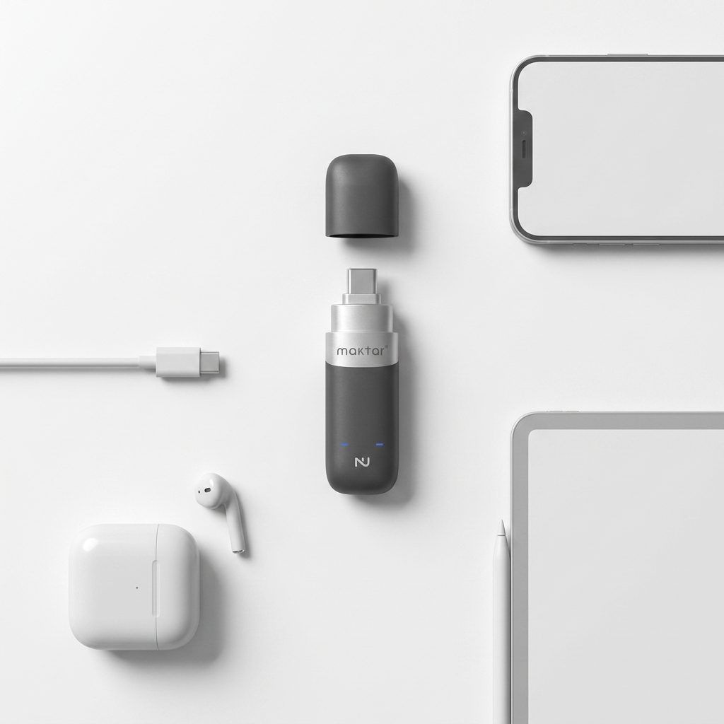 Nukii in a flatlay with iPhone, AirPods, and iPad — multi-device sharing