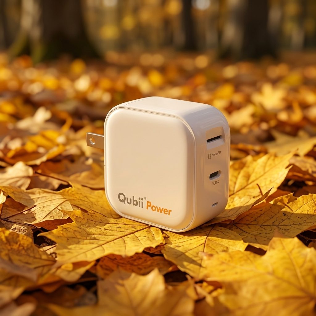 Qubii Power resting on smooth river pebbles — quiet, steady, automatic